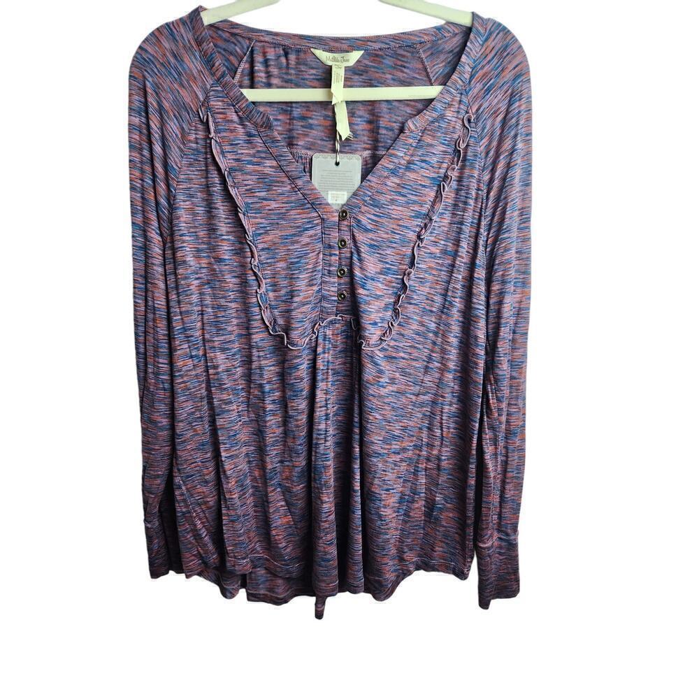 Matilda Jane Tunic Blouse space dye sz L stretch ruffle hippie boho nwt buttons